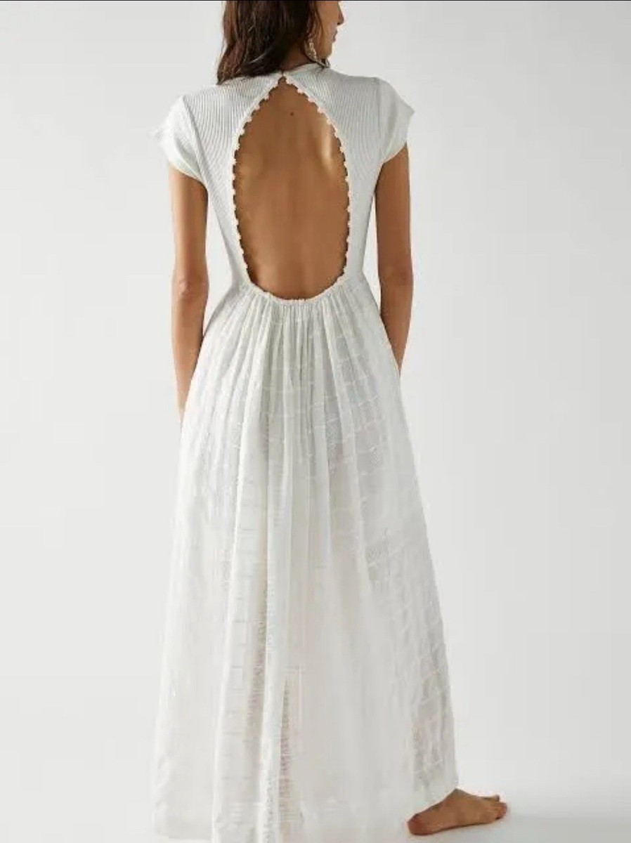 NWT Free People White Lace Maxi Dress XL Boho Cottagecore Open Back Resort  Beach | eBay