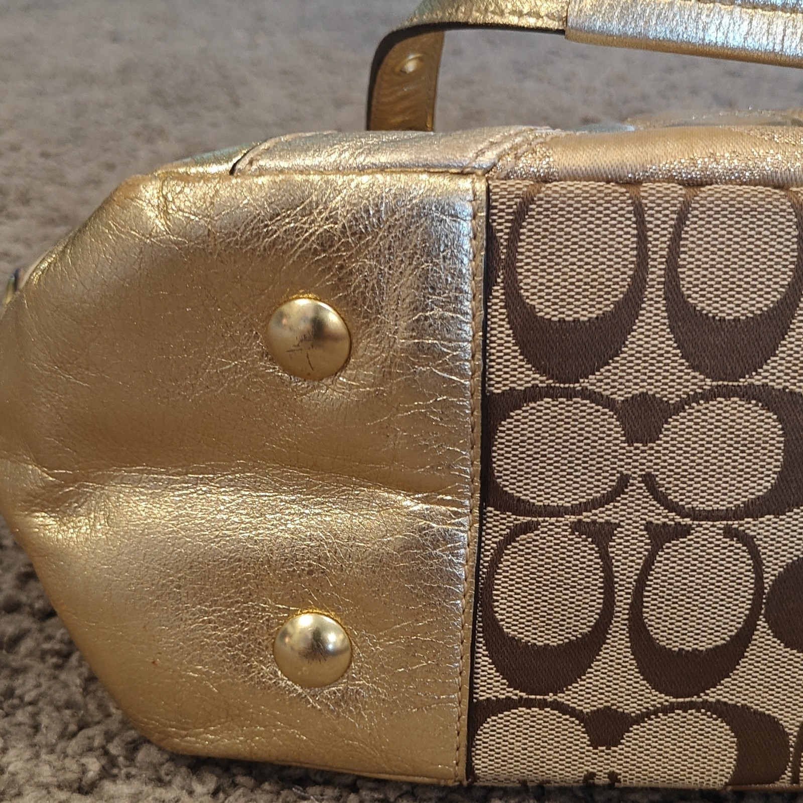 Coach Patchwork Gold Brown Metallic Satchel Zip Turn … - Gem