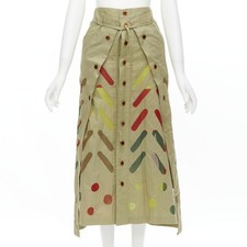ISSEY MIYAKE Vintage beige hand stitched colourful sheer panel skirt M Rare