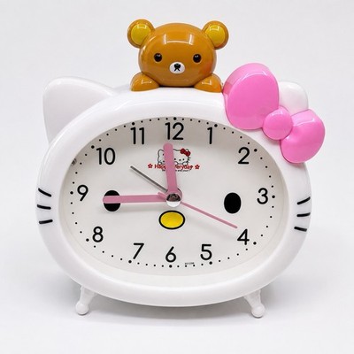 Hello Kitty Style Alarm Clock Bear Topper Pink White Battery Operated