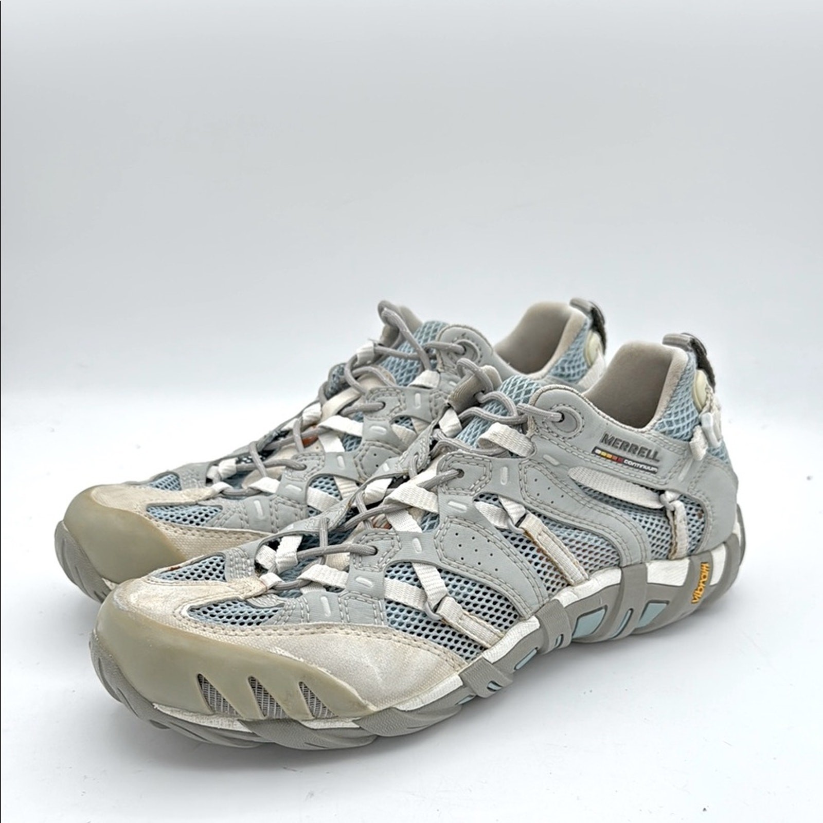 Scarpe Merrell donna Continuum Vibram grigie e blu stringate escursionismo rete pelle 8