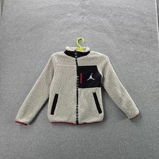 Jordan Boys Jacket S 8-10 YRS Beige Embroidered Jumpman Logo Zipper Sherpa