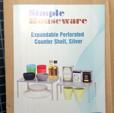 SimpleHouseware Expandable Perforated Silver Metal Counter Shelf Rack