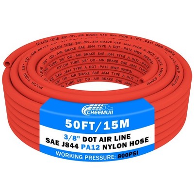 CheeMuii 50 FT 3/8'' DOT Air Line Red 3/8 PA12 Nylon 3/8''OD-50FT, 