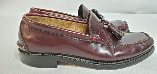 Johnston Murphy Aristocraft Maroon Leather Moc Toe Loafers Tassels Mens 8.5 C - Picture 2 of 10