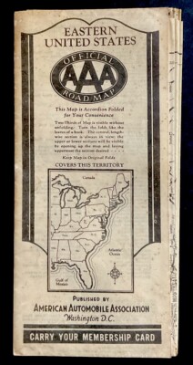1931 AAA Road Map Eastern United States American Automobile Association