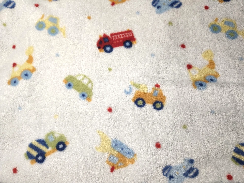 Just Born Baby Boy Car Firetruck Vehicles Blanket Lovey Soft Fleece White HTF - Image 4 of 4