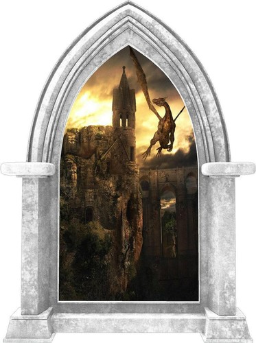CastleScape Dragon Kingdom #1 Wall Decal Castle Window Vinyl Wall Sticker Decor - Picture 4 of 7