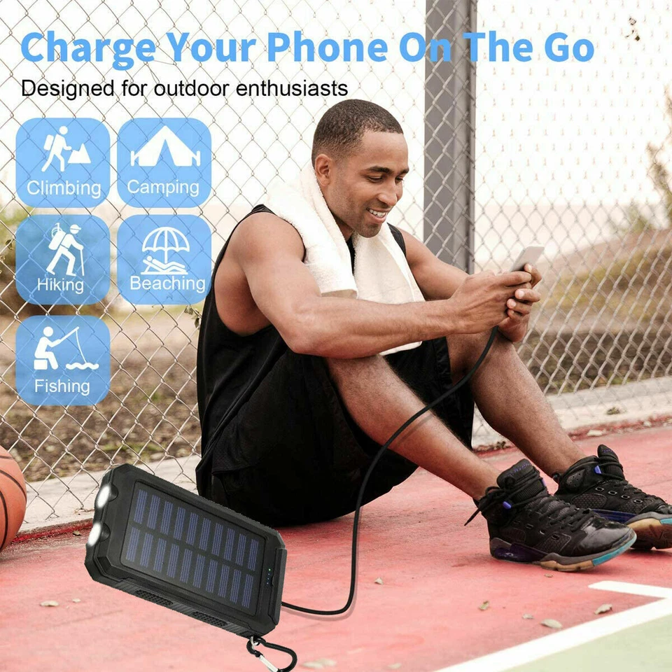 Зарядное устройство портативное 10000 мАч светодиодное двойной USB банк солнечной энергии для сотового телефона Android - Изображение 2 из 4