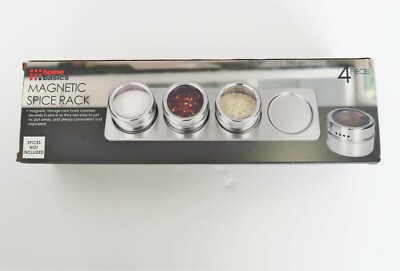 Spice Rack Home Basics Deluxe 4 Pc Holder Organizer Magnetic NIB NOS Kitchen