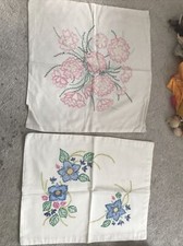 2x vintage ręcznie haftowane kwiaty botaniczne poszewki na poduszki