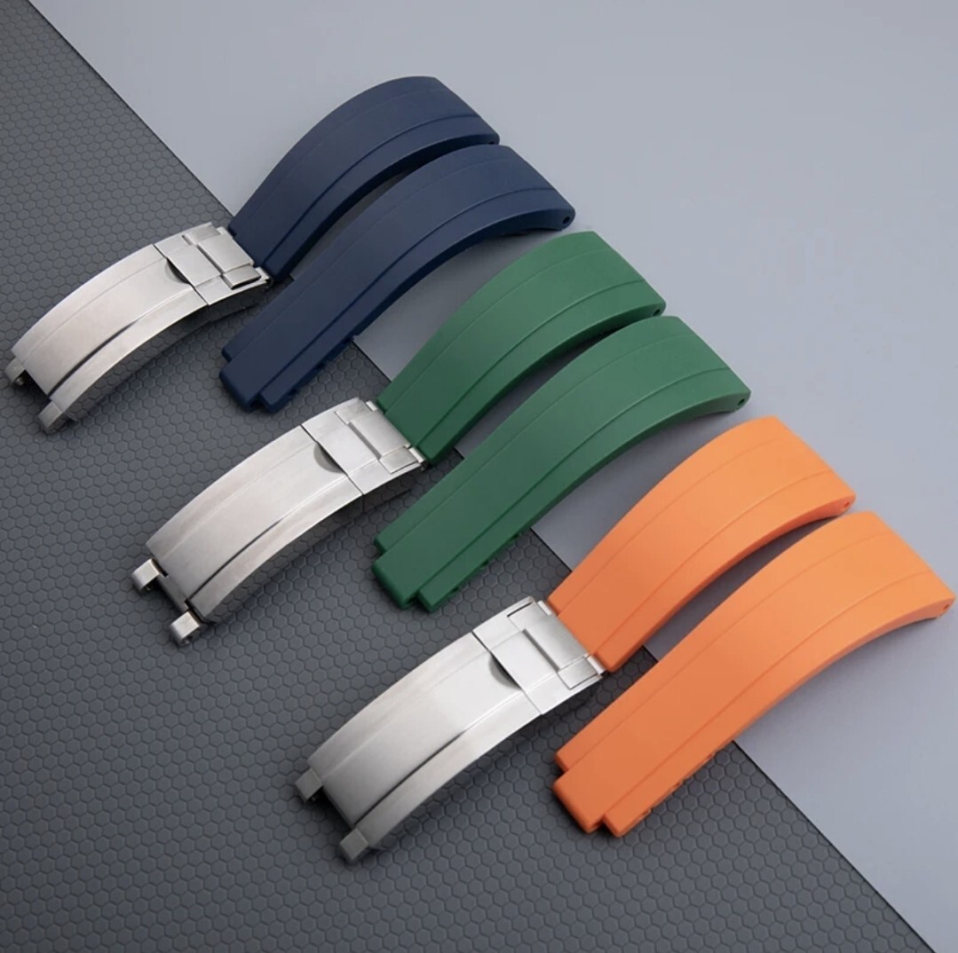 Straight End Rubber Watch Strap with Metal Deployant Clasp 18mm 19mm