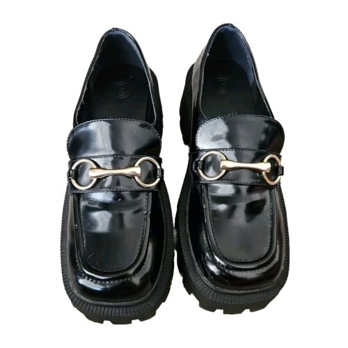 Urban Outfitters Womens Black Boca Patent Leather Lug Loafers 8