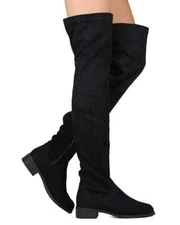Olympia-20 - Nature Breeze Faux Suede Thigh High Riding Low Heeled Fashion Boots