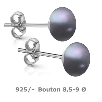 Ohrstecker Süßwasserzuchtperle blau-schwarz Buton 8,5 - 9,0 mm 1 Paar 925 Silber