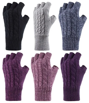 HEAT HOLDERS - Womens Crochet Knitted Winter Warm Thermal Fingerless Gloves
