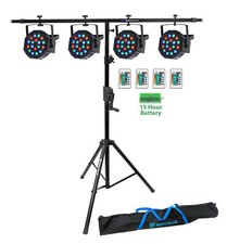  4 Rockville BATTERY PAR 50 Rechargeable LED DMX DJ Wash Lights Crank Stand