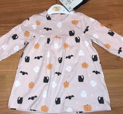 GEORGE Baby Girl Halloween Dress Pink With Grey Tights 3-6 Months     NEW