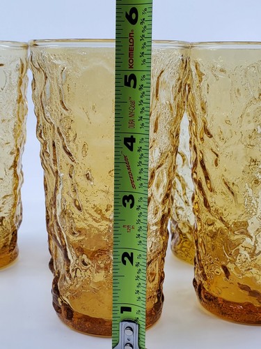 6 Anchor Hocking MILANO Lido Crinkle Honey Gold Amber Set 10 oz. Flat TUMBLERS - Picture 5 of 6