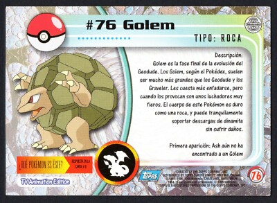 #76 golem pokemon card GOLEM CARD #76 POKEMON TRADING CARD COLLECTION TOPPS 1999-2000