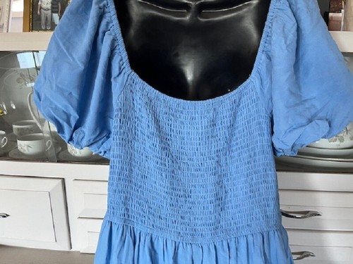 NWOT ZESICA BLUE SZ XL LINED SHEERED SS EMPIRE WAIST DRESS TIERED SKIRT SQU NECK - Picture 6 of 6
