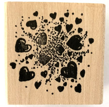 Heart Burst Rubber Stamp Wood Mount RSP 2x2" Valentine Love