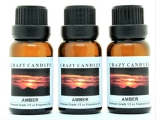 3 Amber 1/2oz Premium Grade Scented Fragrance Oil Crazy Candles
