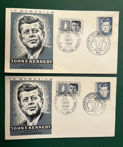 x2 JFK PRESIDENT JOHN F KENNEDY MEMORIAL US / GERMANY STAMPS ! JOINT ISSUE ! FDC