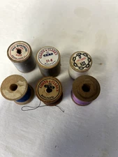 Six vintage wood spools mercerized thread, J&P Coats, Coats & Clark, Star