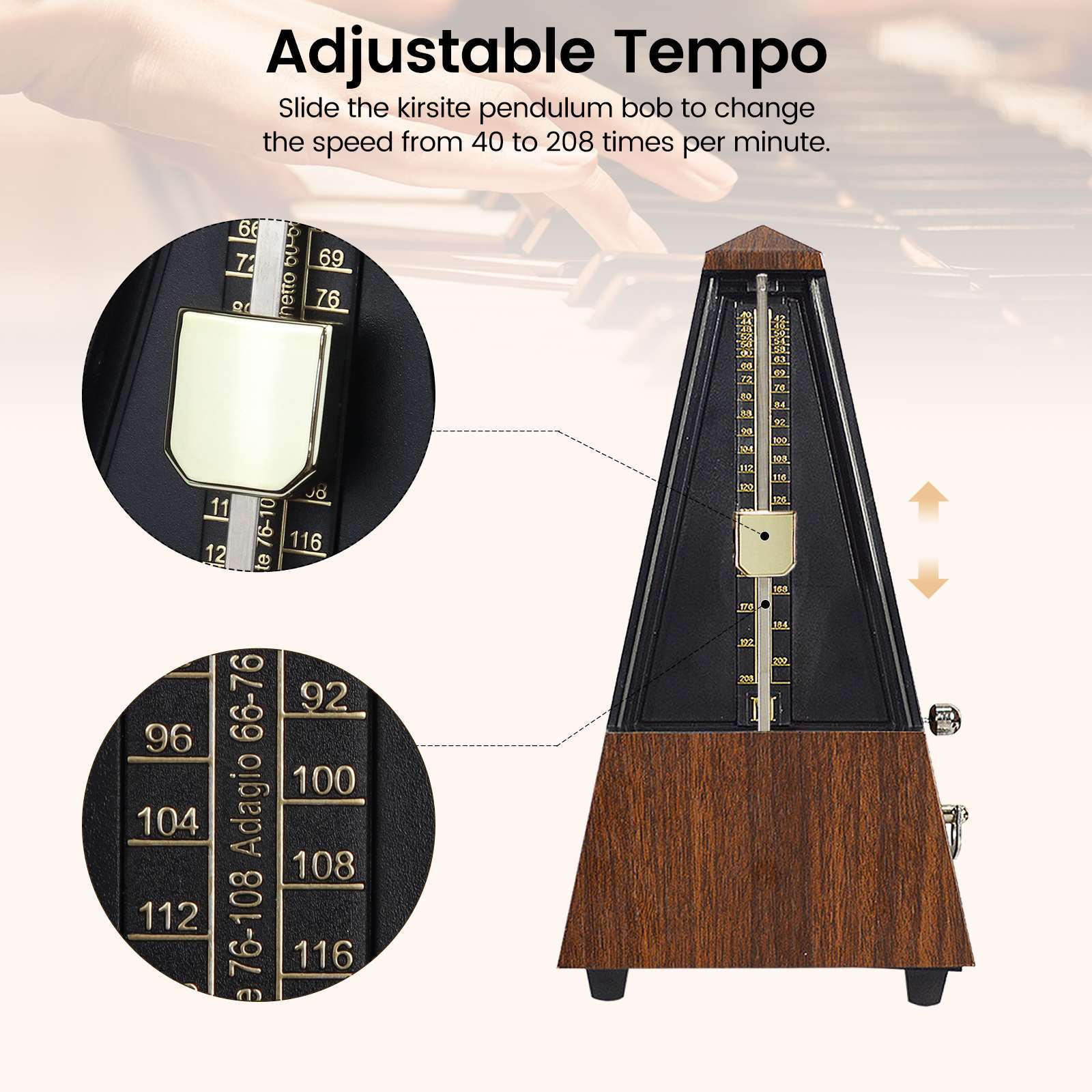 Vintage Mechanical Metronome Music Timer Copper Tempo Piano Guitar