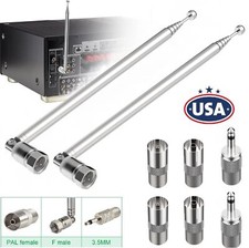2  F Type Radio Telescopic Aerial Antenna 75 Ohm w/ TV / 3.5mm Adapter Radio FM