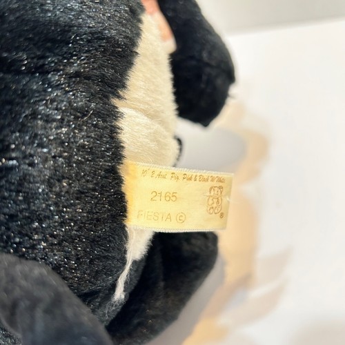 Vintage Fiesta Black White Plush Pig Red Gingham Bow Stuffed Animal 10 inch - Picture 8 of 8