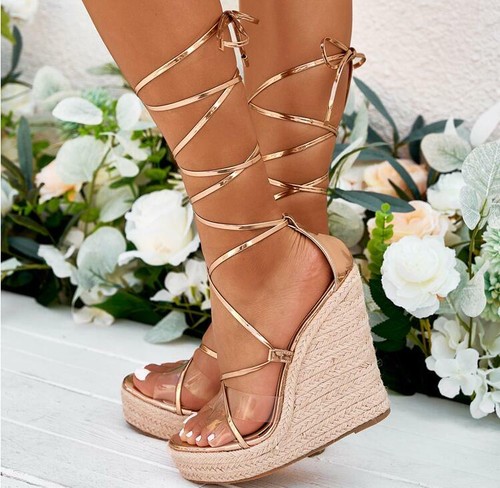 Womens Fashion Summer Peep Toe Strappy Sandals Wedge High Heels Platform Shoes - Picture 5 of 15