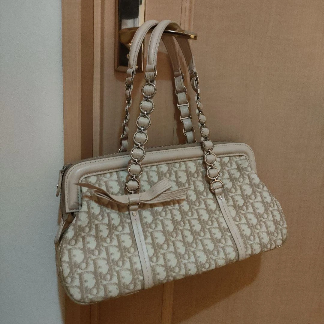 Christian Dior Trotter Romantic Ribbon Handbag One Shoulder Bag Tote Bag  Beige | eBay