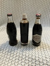 3 Vintage Glass Coca Cola Bottle Magnets w/ Real Coke Moving Liquid 3" Red caps!