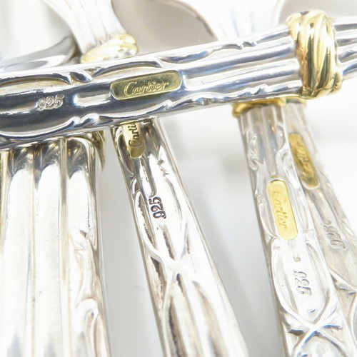 NYJEWEL Cartier Sterling Silver Gold Plated Fork Knife Spoon Silverware Set 435g - Picture 2 of 2