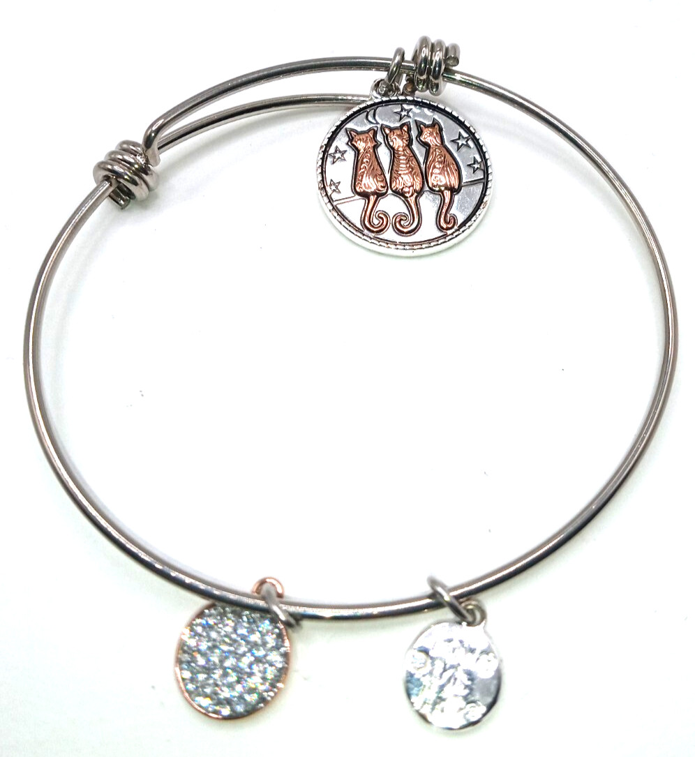 Vintage Silver Tone Charms Stackable Bangle Brace… - image 4