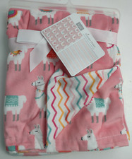 Hudson Baby Llama Print Baby Blanket Chevron Reversible 30" X 40" Minky Soft