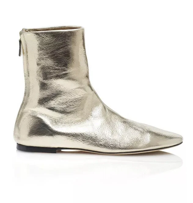 950 VICTORIA BECKHAM Runway Gold Metallic Leather Dance Flat Ankle Boots