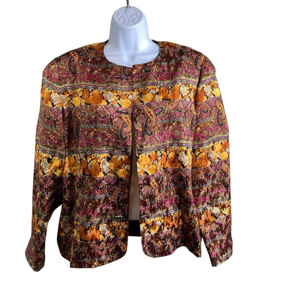 Vintage 80’s Anne Crimmins For Umi Paisley Silk Skirt Suit Size M Hong Kong Made - Image 2 of 4