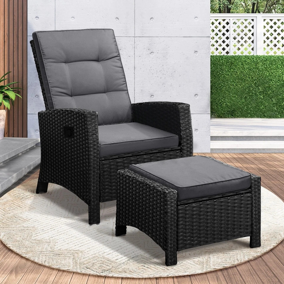 Livsip Recliner Chairs Outdoor Sun Lounge Wicker Sofa Patio Furniture Setting