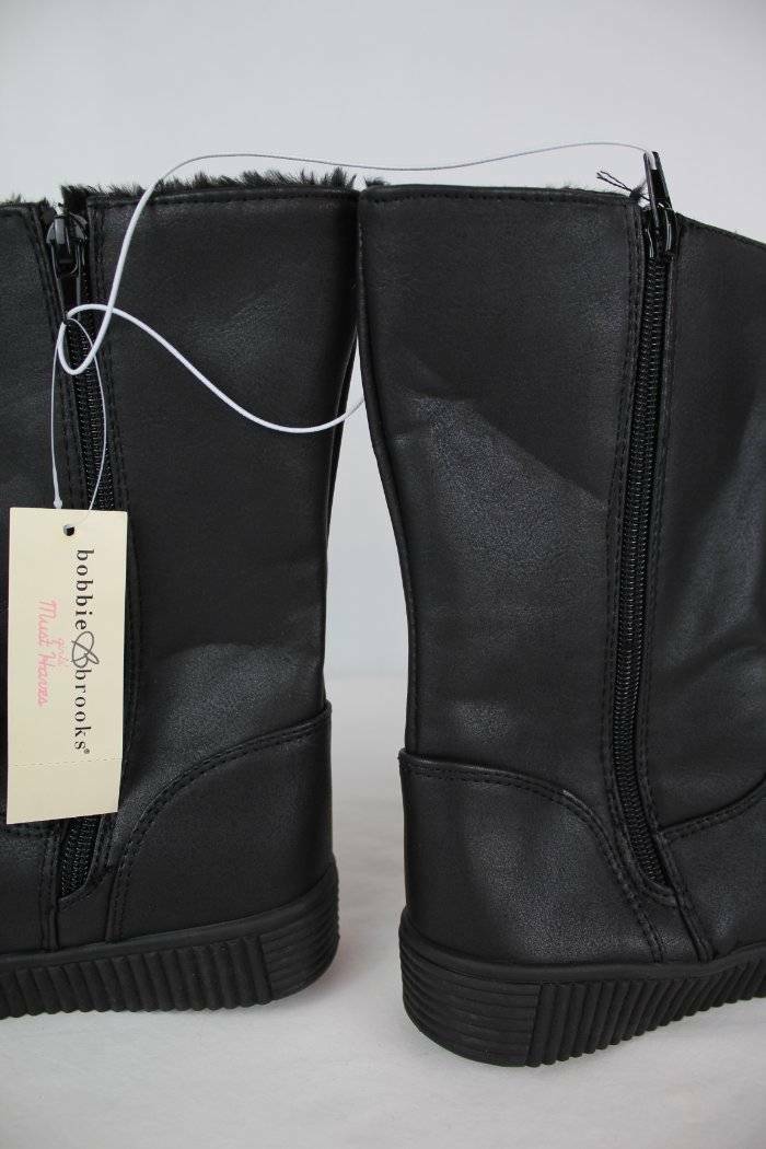 NEW Girls Black Winter Boots Size 11 Zip Up Faux Leather Shoes Faux Fur Lining image 6
