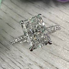 5.89Ctw Radiant Cut Moissanite Hidden Halo Engagement Ring 14K White Gold Plated