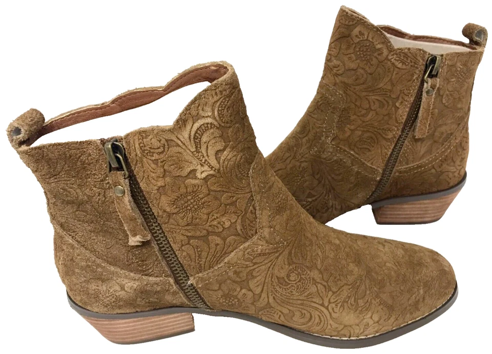 Botines Yellowbox para mujer de gamuza en relieve florales con cremallera marrón talla: 7,5 128P Foto 2 de 4