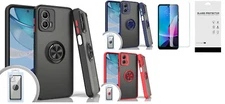 For Motorola Moto G 5G 2023 O-Ring Stand Case Cell Phone Cover + Tempered Glass