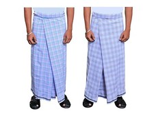 Stitched Cotton White Lungi For Men's 2.25 Meter Pack Of 2 US