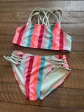 Multicolor vertical stripe two piece bikini swimsuit Size 10:12