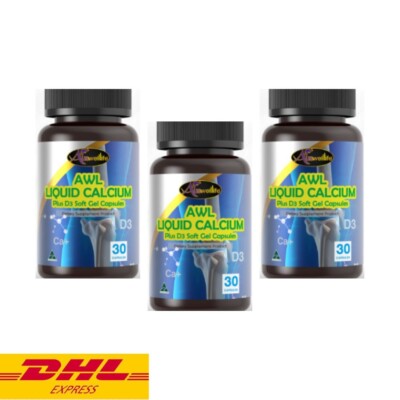 3x Auswelllife AWL Liquid Calcium Supplement Nourish Bone Plus Vitamin 30capsule