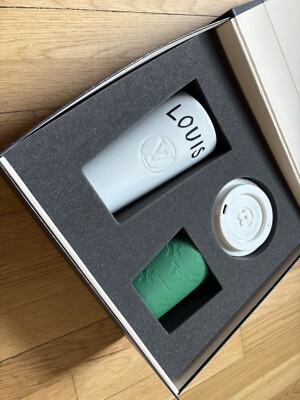 Louis Vuitton Porcelain Cup With Leather Monogram Sleeve And Lid New In Box
