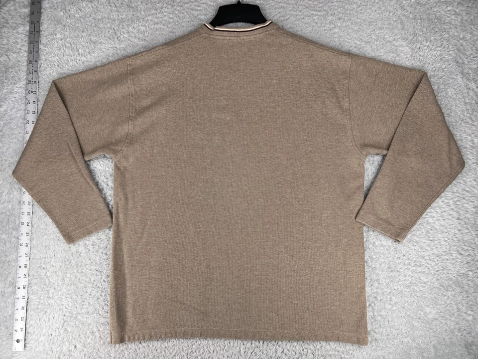 GH Bass & Co Shirt Mens Extra Large Beige Thermal Waffle Knit V-Neck Long Sleeve - Image 2 of 4